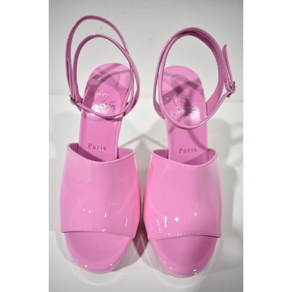 Christian Louboutin Miradona 120 Pink Patent Ankle Strap Sandal Heel Pump 38 - Picture 6 of 11